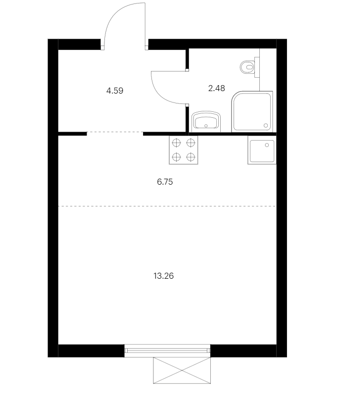 Квартира студия 27.08 м², 6/15 эт., ЖК «Заречный парк»